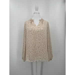 RACHEL ZOE Black Heart Pink Sheer‎ Lined V- Neck Peasant top Size Small